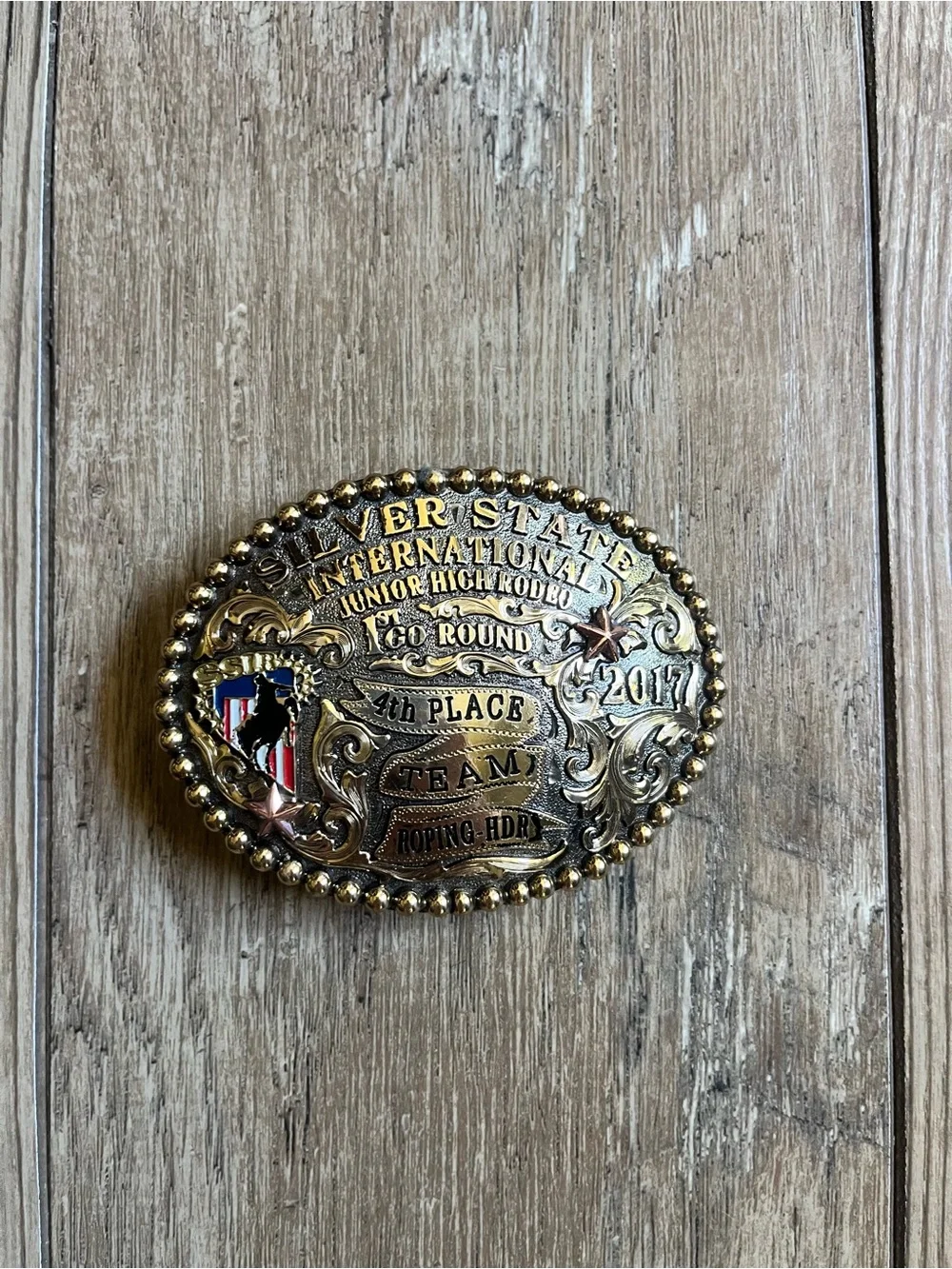 Silver State International Rodeo 2017 Belt Buckle - Gold Tone